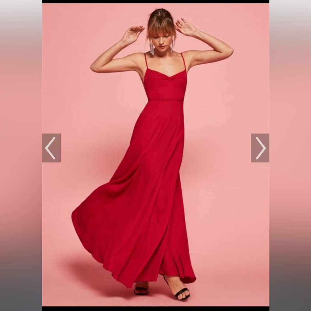 2017 Reformation Cherry Red Thistle Maxi Backless Dress